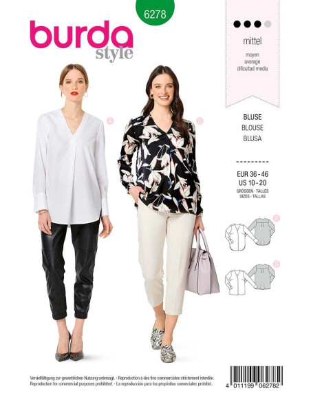 V-neck blouse pattern - Burda 6278