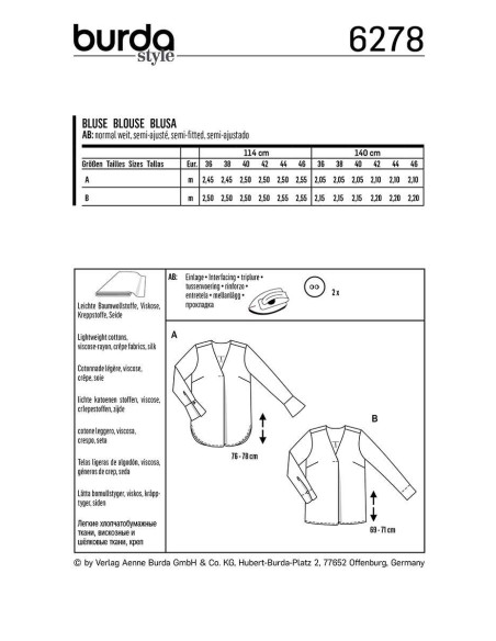 V-neck blouse pattern - Burda 6278