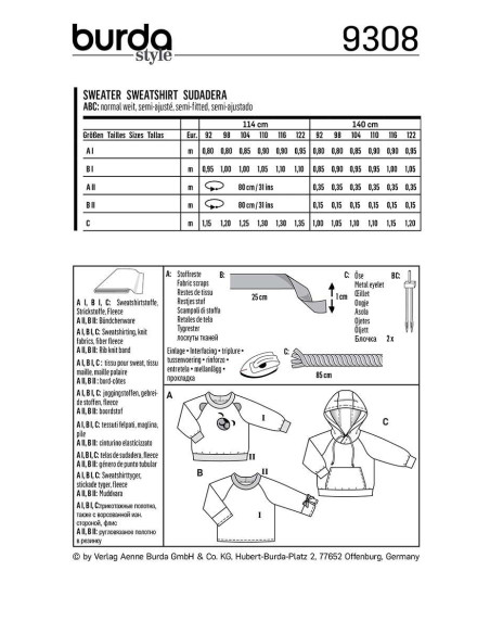 Hoodie pattern - Burda 9308