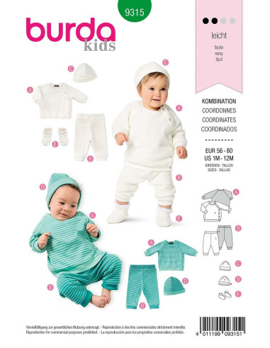 Hat, pants, and sweatshirt jacket pattern - Burda 9315