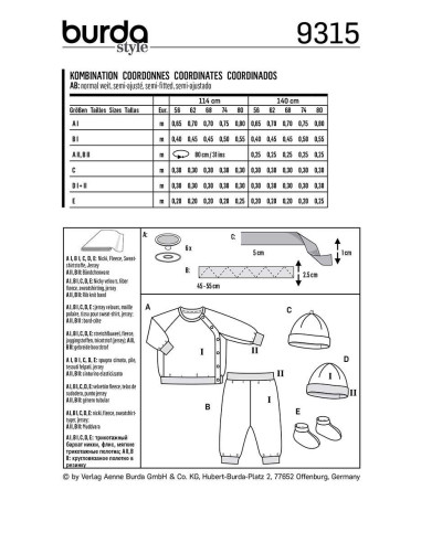 Hat, pants, and sweatshirt jacket pattern - Burda 9315