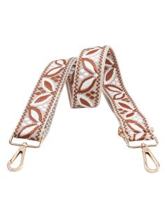 Sangle de sac avec mousquetons - Feuilles marron fond beige
