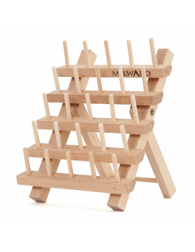 Wooden display stand for 25 spools of thread