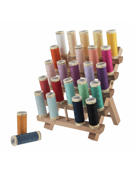 Wooden display stand for 25 spools of thread