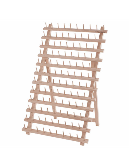 Wooden display stand for 120 spools of thread
