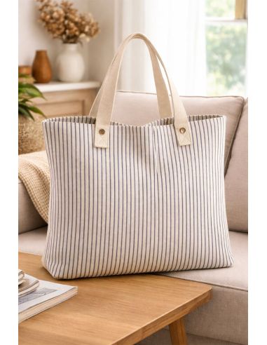 Toile de coton canvas premium - Rayures bleu marine