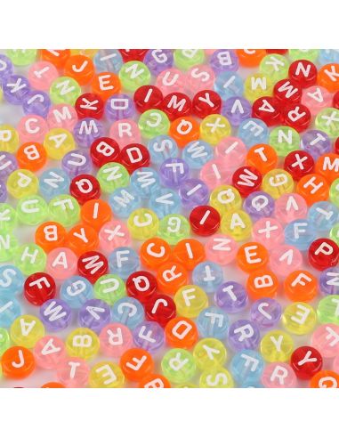 Sachet de 100 perles rondes couleurs transparentes - Lettres blanches