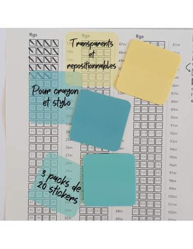 60 notes transparentes repositionnables pour patron de tricot YKTL