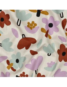 Tissu popeline de coton Jennifer Bouron - Fleurs marron sur fond naturel 2