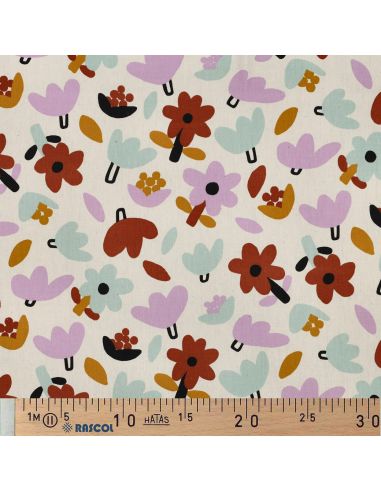 Tissu popeline de coton Jennifer Bouron - Fleurs marron sur fond naturel