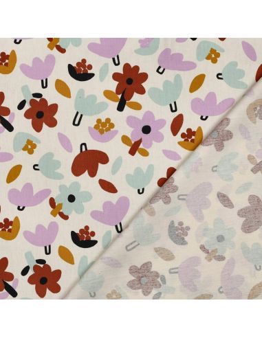 Tissu popeline de coton Jennifer Bouron - Fleurs marron sur fond naturel
