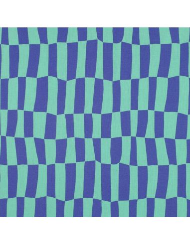 Tissu popeline de coton Jennifer Bouron - Carreaux bleu et menthe