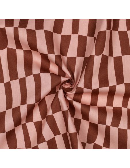 Tissu popeline de coton Jennifer Bouron - Carreaux abricot et brun