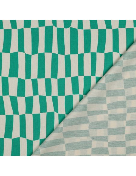 Tissu popeline de coton Jennifer Bouron - Carreaux naturel et vert