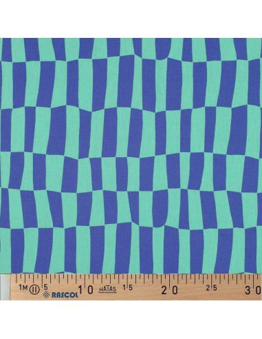 Tissu popeline de coton Jennifer Bouron - Carreaux bleu et menthe