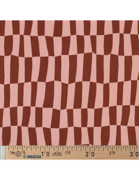 Tissu popeline de coton Jennifer Bouron - Carreaux abricot et brun