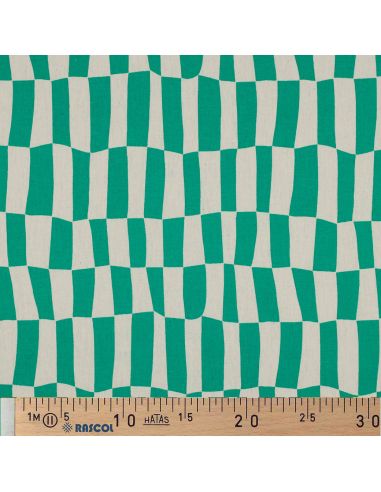 Tissu popeline de coton Jennifer Bouron - Carreaux naturel et vert