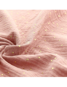 Double gauze cotton fabric with mini golden dots - Tea rose
