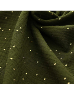 Double gauze cotton fabric with mini golden dots - Khaki