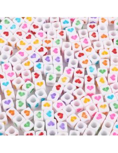Sachet de 100 perles carrées blanches - Coeurs multicolores