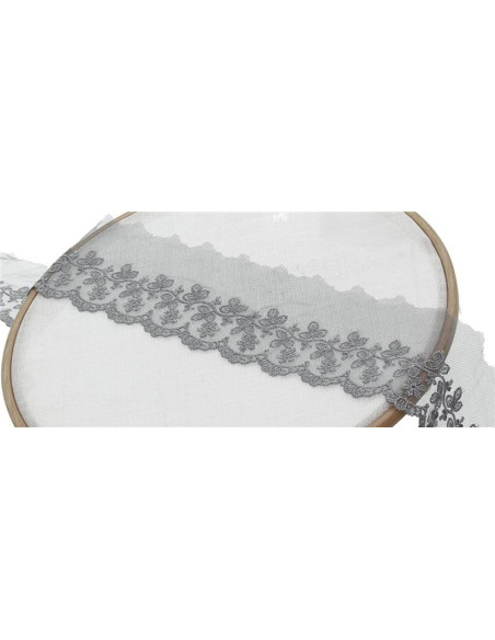 Floral embroidery lace on tulle - Gray