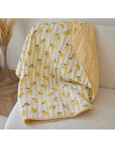 Tissu coton matelassé double face Adva - Écru et mangue