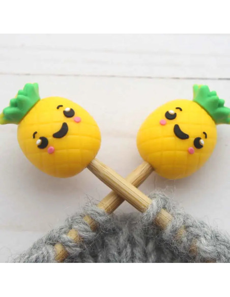 Bouchons stoppeurs de mailles pour aiguilles à tricoter - Ananas joyeux