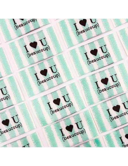 Lot de 5 étiquettes tissées à coudre I Love You