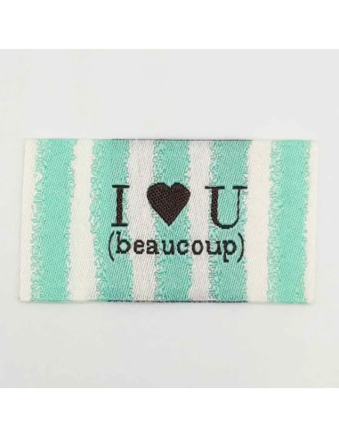 Lot de 5 étiquettes tissées à coudre I Love You