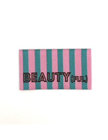 Lot de 5 étiquettes tissées à coudre BEAUTY(ful) rayures vert rose