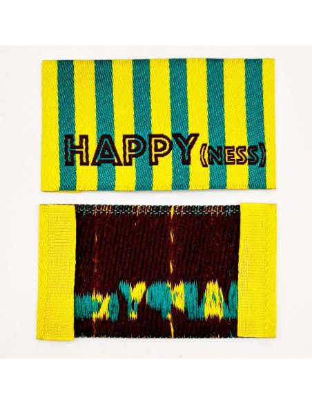 Lot de 5 étiquettes tissées à coudre HAPPY(ness) rayures jaune vert