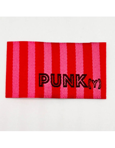 Lot de 5 étiquettes tissées à coudre PUNK(y) rayures roses