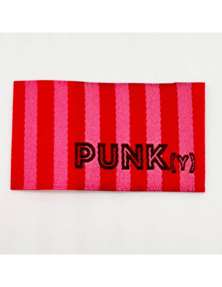 Lot de 5 étiquettes tissées à coudre PUNK(y) rayures roses