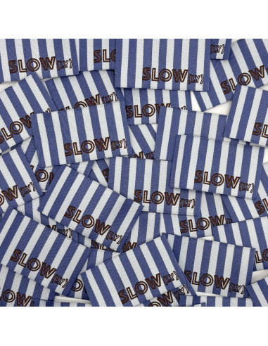 Lot de 5 étiquettes tissées à coudre SLOW(ly) rayures bleues
