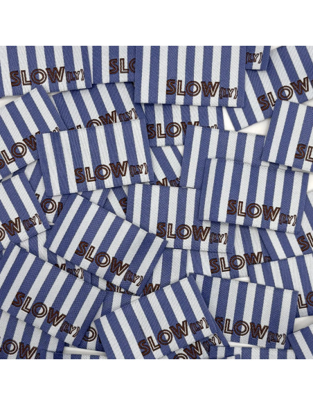 Lot de 5 étiquettes tissées à coudre SLOW(ly) rayures bleues