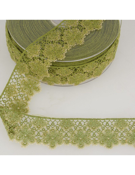 Lurex floral lace - Khaki and beige