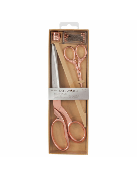 Sewing and embroidery scissors set, thimble, and pins - Rose gold