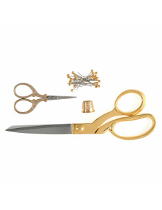 Sewing and embroidery scissors set, thimble, and pins - Gold 2