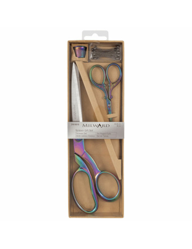 Sewing and embroidery scissors set, thimble, and pins - Rainbow