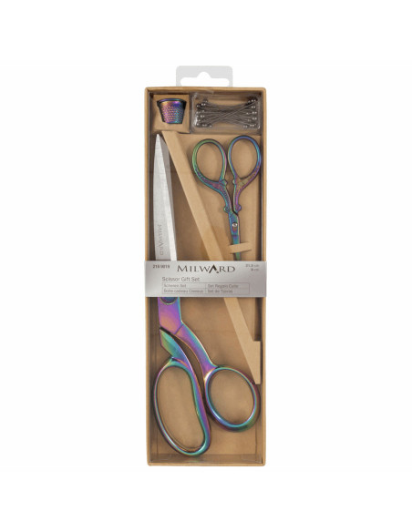 Sewing and embroidery scissors set, thimble, and pins - Rainbow