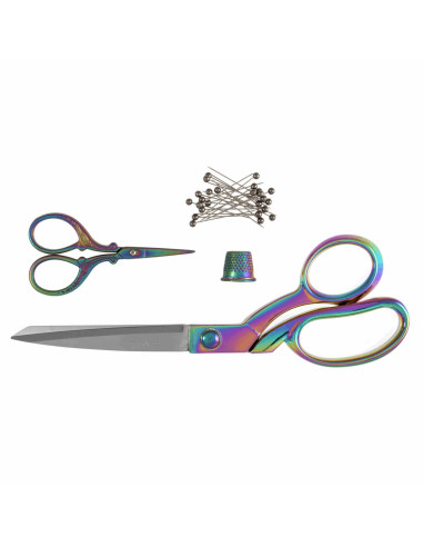 Sewing and embroidery scissors set, thimble, and pins - Rainbow
