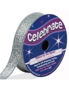 Celebrate silver metallic ribbon - 13 mm x 5 meters