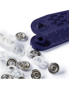 Box of 10 white jersey snap buttons with 10 mm tool 2