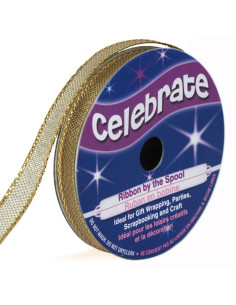 Metallic ribbon Celebrate with gold trim - 7 mm x 6 meters
