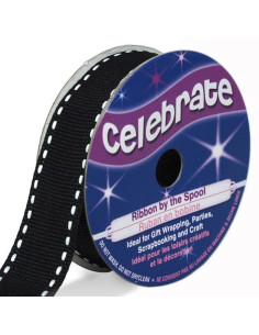 Celebrate black grosgrain ribbon with polka dots - 15 mm x 4 m