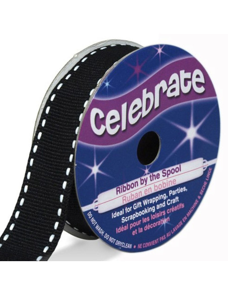 Celebrate black grosgrain ribbon with polka dots - 15 mm x 4 m