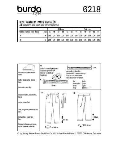 Pants pattern - Burda 6218