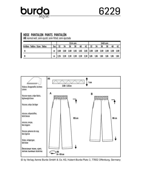 Pants pattern - Burda 6229