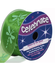 Celebrate green dragonfly organza ribbon - 25 mm x 3 m