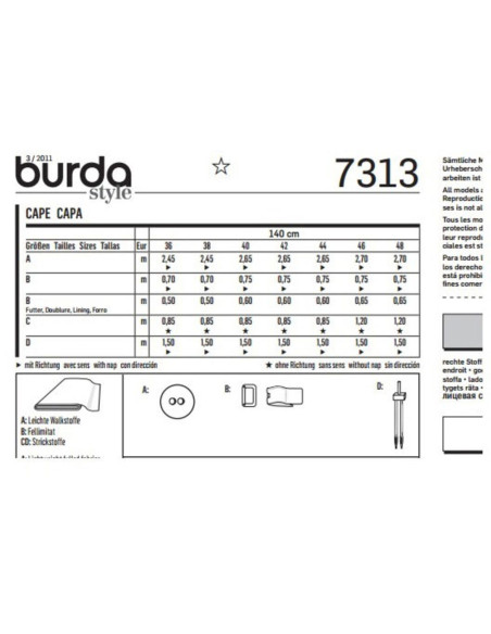 Cape pattern - Burda 7313